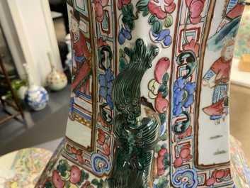 A large Chinese hexagonal famille rose vase, 19th C.